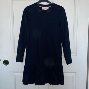 Thom Browne NAVY LIGHTWEIGHT COTTON JERSEY DROP WAIST PLEATED DRESS